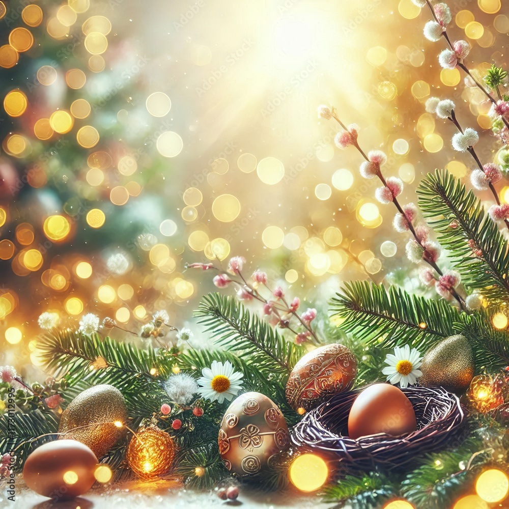 Obraz premium Spring background with blurred holiday vibes bringing joyful warmth and festive cheer to designs. Generative AI