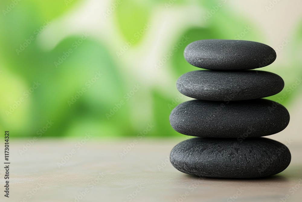 A serene stack of smooth black stones rests on a wooden surface, complemented by a soft green background, symbolizing balance and tranquility. A serene stack of smooth black stones rests on a wooden surface, complemented by a soft green background, symbolizing balance and tranquility.