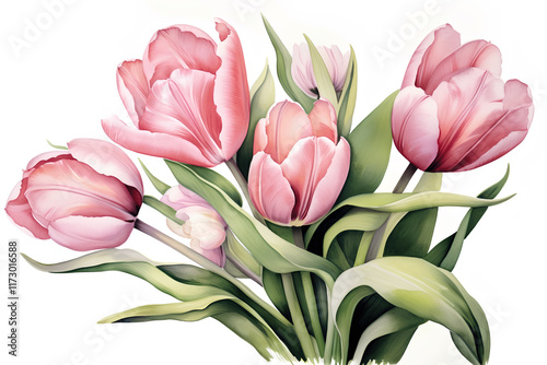bouquet of pink tulips watercolor