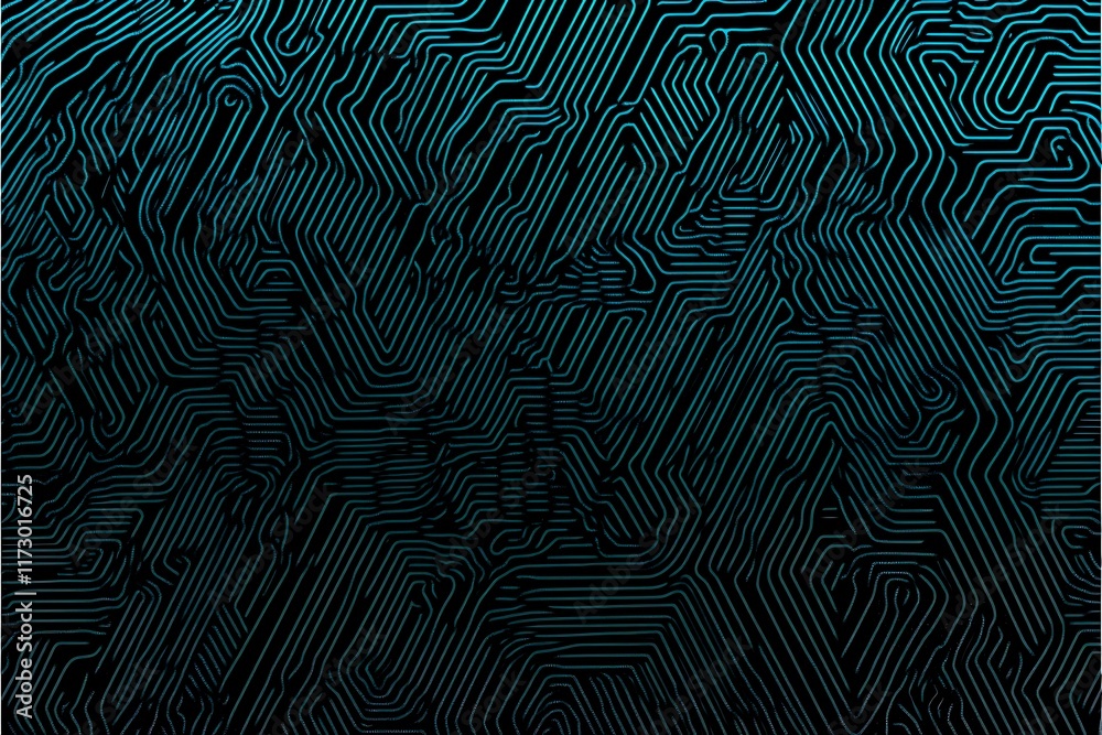 Obraz premium Abstract close-up of a glowing blue digital circuit board, showcasing intricate connections and technological design on a black background. 