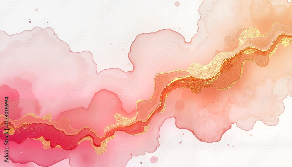 Obraz premium Abstract pink watercolor background with gold accents