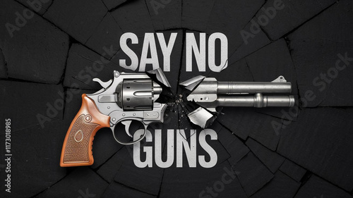 International day for disarmament and non-proliferation awareness banner. 5th March concept Say no to guns concept with broken hand gun, preventing and ending armed conflicts.
