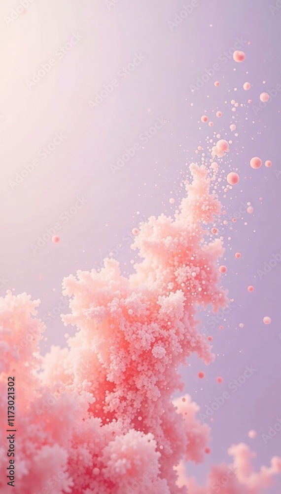 Fototapeta premium Soft peach dust specks drifting across a pale lavender-gray background, lavender, peach, soft