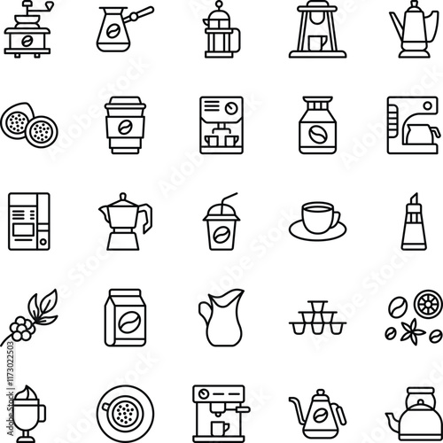 Coffee making outline vector icons