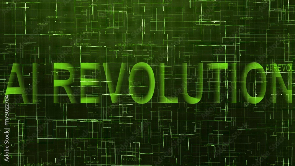 AI revolution text technology data line green color