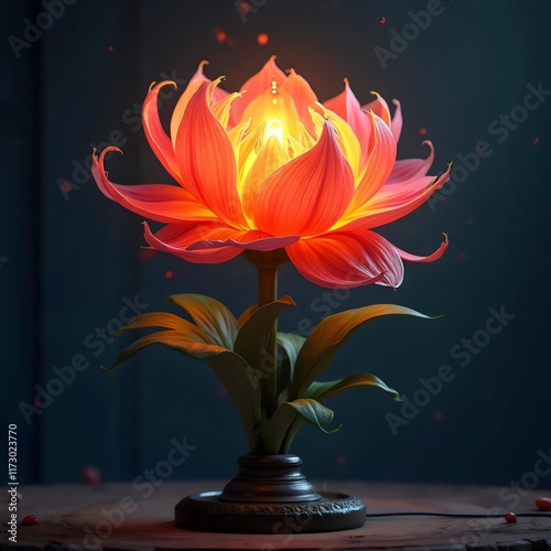 Radiant Lotus Lamp: A Glowing Symbol of Elegance, AI flower lamp ,AI generated image.