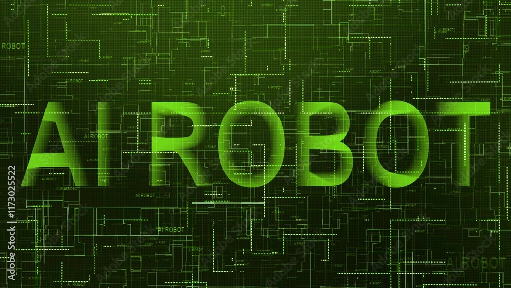 AI robot text technology data line green color AI robot text technology data line green color