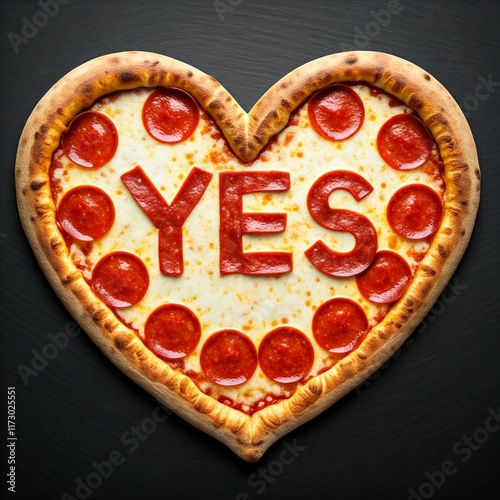 heart shaped pizza with yes