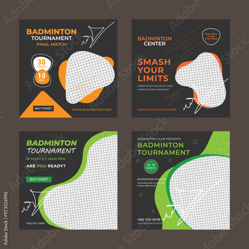  badminton social media post Vector Bundle  Template Design