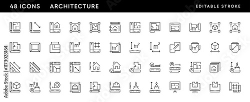 Architectural planning icon collection. Planning, scheme, dimension, project, measurement, floor plan and more.
