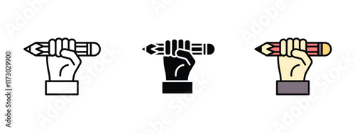 Set of 3 "Self expression" icons with 1 line, 1 silhouette n 1 colored icon with an unexpanded vector inside - Icon representing self-expression with speech bubble paintbrush n abstract shapes creativ