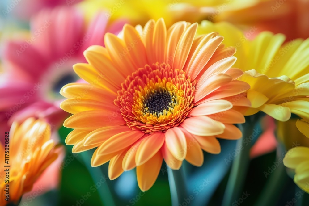 A Close Up View Of A Single Orange Gerbera Daisy A Close Up View Of A Single Orange Gerbera Daisy