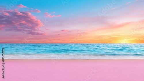 Warm gradient sunset with pink and orange, soft sky tones