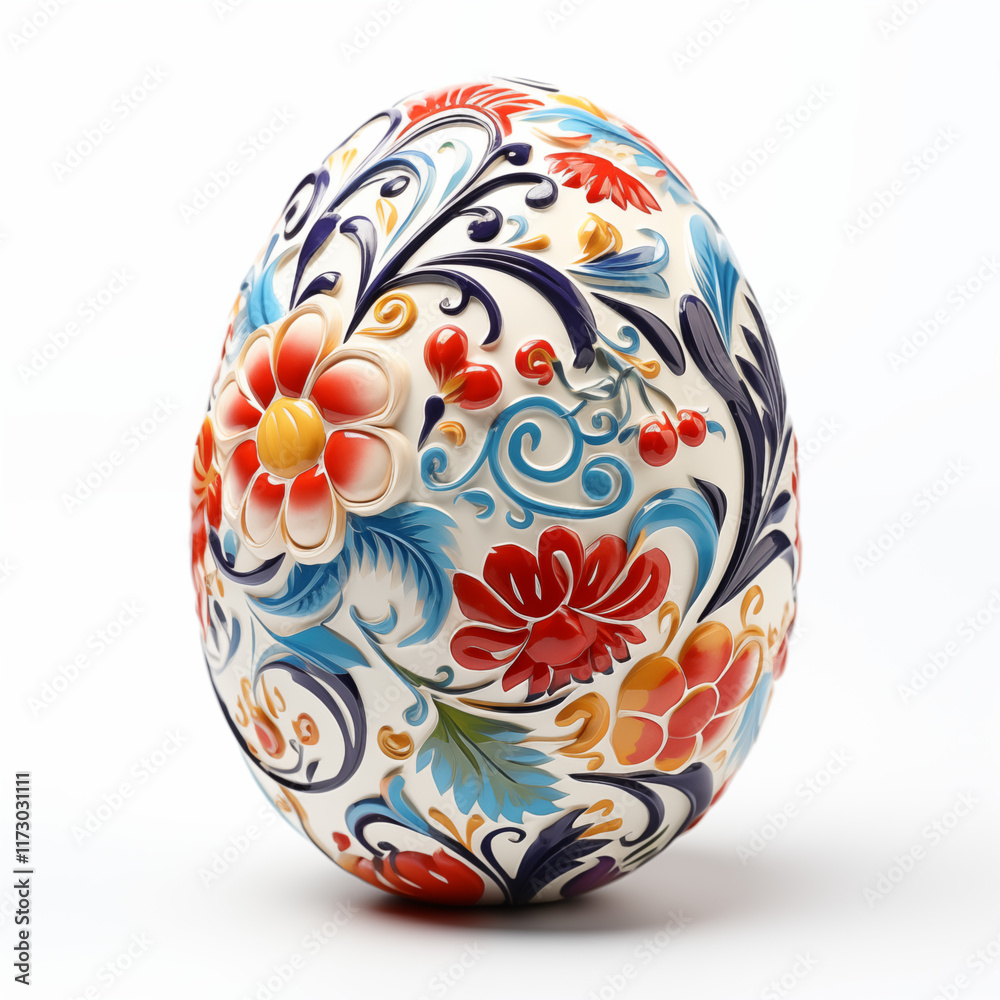 HandPainted Ceramic Easter Egg Floral Design Red Blue White HandPainted Ceramic Easter Egg Floral Design Red Blue White