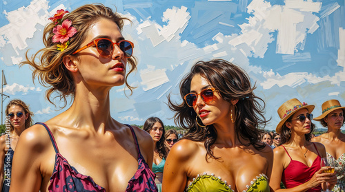 A bold illustration depicting people enjoying warmer Spring weather outdoors