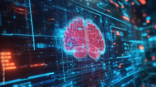 hologram of human brain, diagrammatic diagnostic concept
