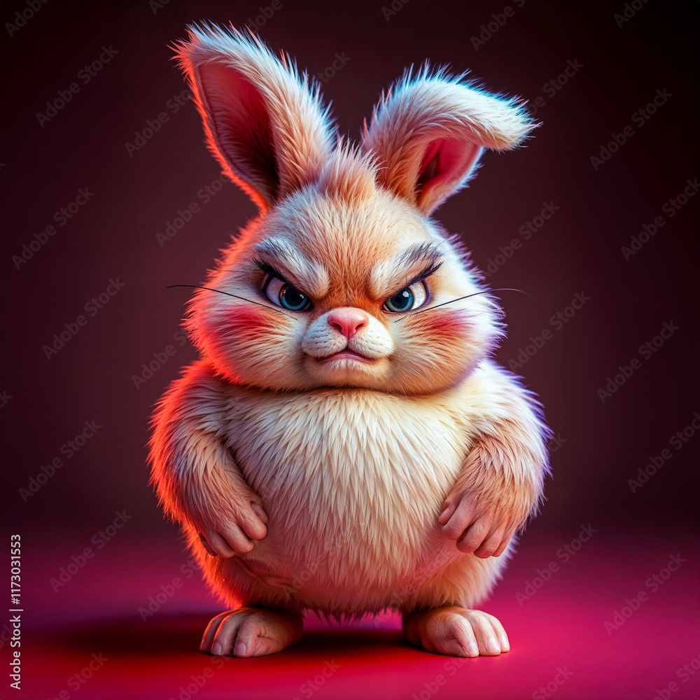 Fototapeta premium An illustration featuring a fluffy rabbit with an exaggerated annoyed expression