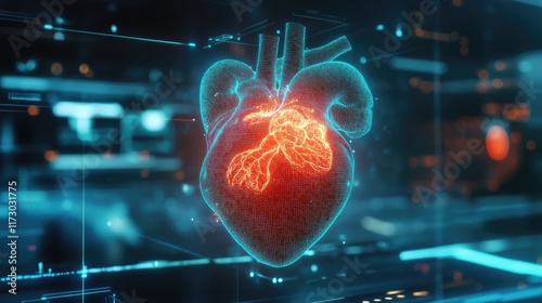 hologram of human heart, diagrammatic diagnostic concept
