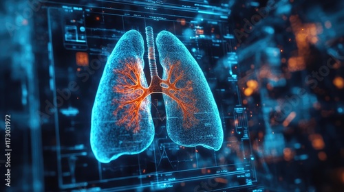 hologram of human lungs, diagrammatic diagnostic concept