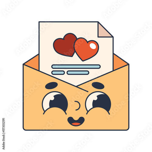 Vector love letter with hearts icon. Sign with envelope and romantic message. Affection or passion, love emotion. Character with eyes and smile. Valentine holiday emoji with facial expression. Loving.