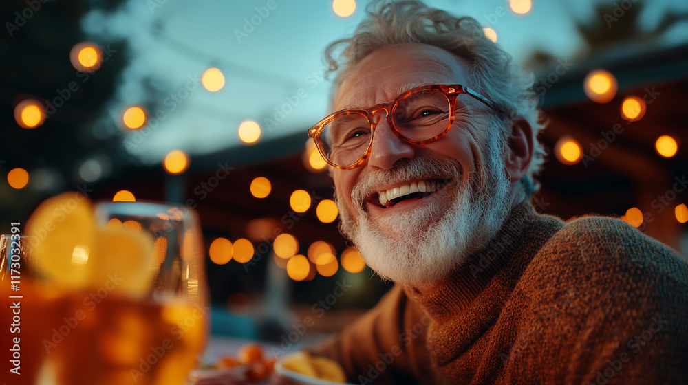 Obraz premium Multi-generational family gathering for a joyful outdoor meal during a warm evening
