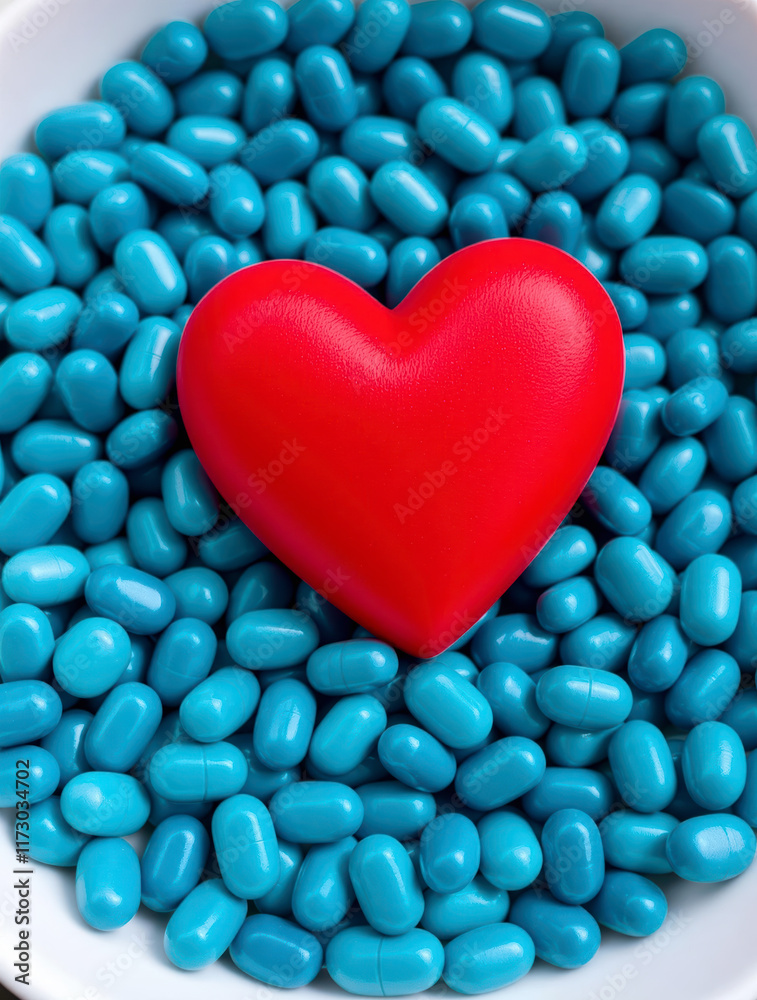 Heart and Health Concept in Supplement Bowl Display Heart and Health Concept in Supplement Bowl Display