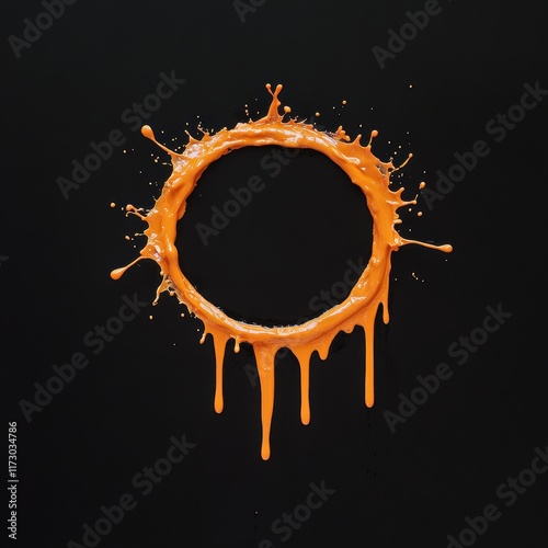 A vibrant orange splash forms a circular shape against a black background, creating a striking visual contrast.