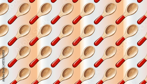 Seamless pattern with wooden spoons on a light background.