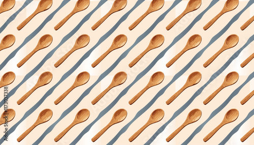 Seamless pattern of wood spoons on a light background.