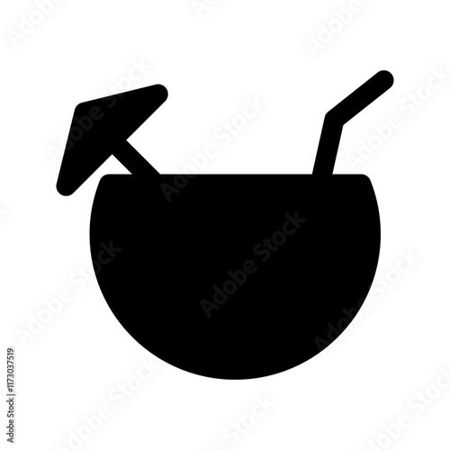 Coconut drink with a straw and garnish icon, vector illustration.