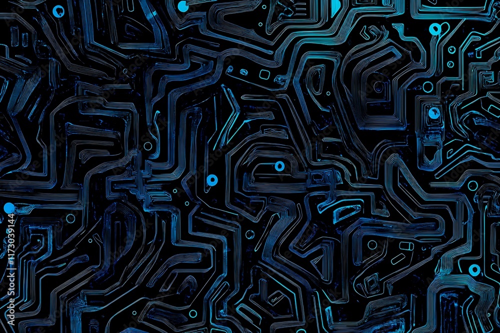 Abstract close-up of a glowing blue digital circuit board, showcasing intricate connections and technological design on a black background.
Abstract close-up of a glowing blue digital circuit board, showcasing intricate connections and technological design on a black background.