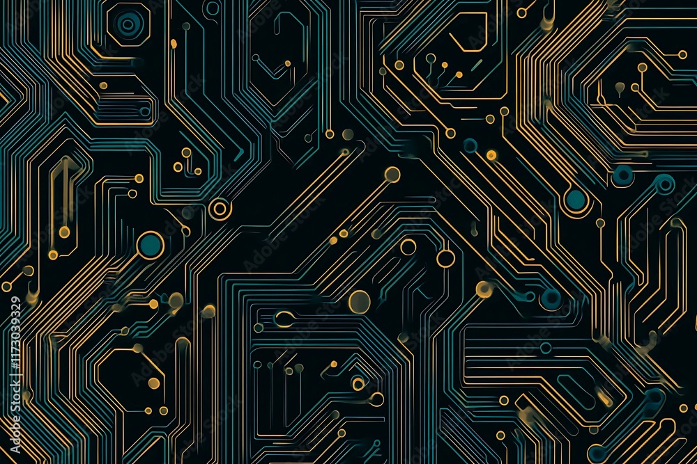 Abstract close-up of a glowing blue digital circuit board, showcasing intricate connections and technological design on a black background.
