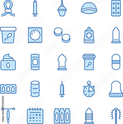 Contraceptive Methods duotone vector icons pack