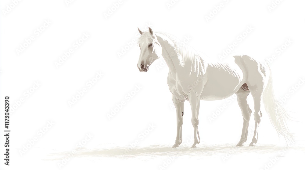 Naklejka premium Majestic white horse standing on white background.