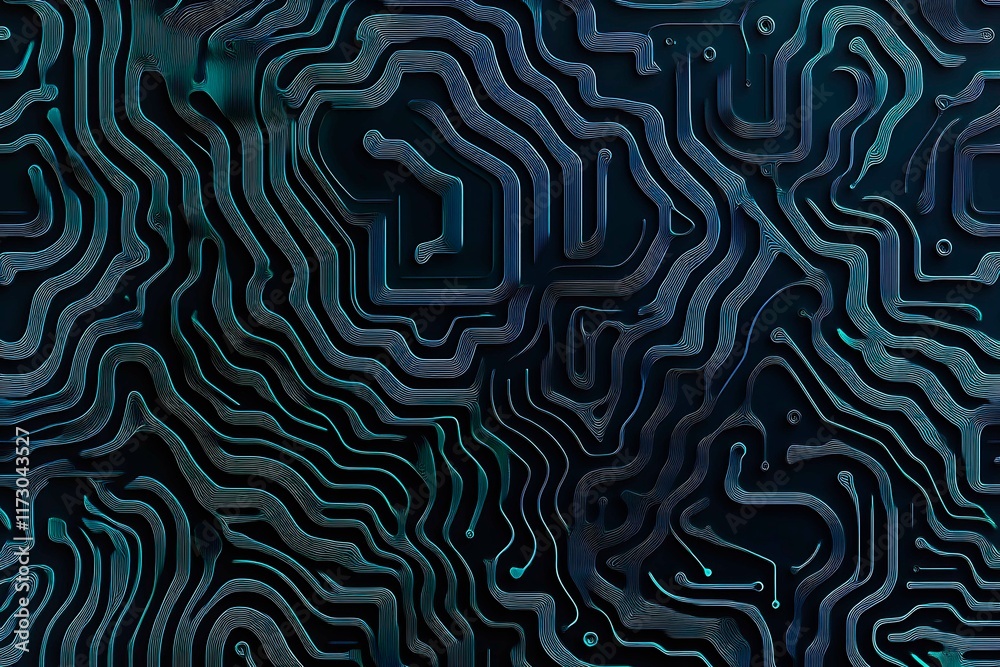Obraz premium Abstract close-up of a glowing blue digital circuit board, showcasing intricate connections and technological design on a black background.
