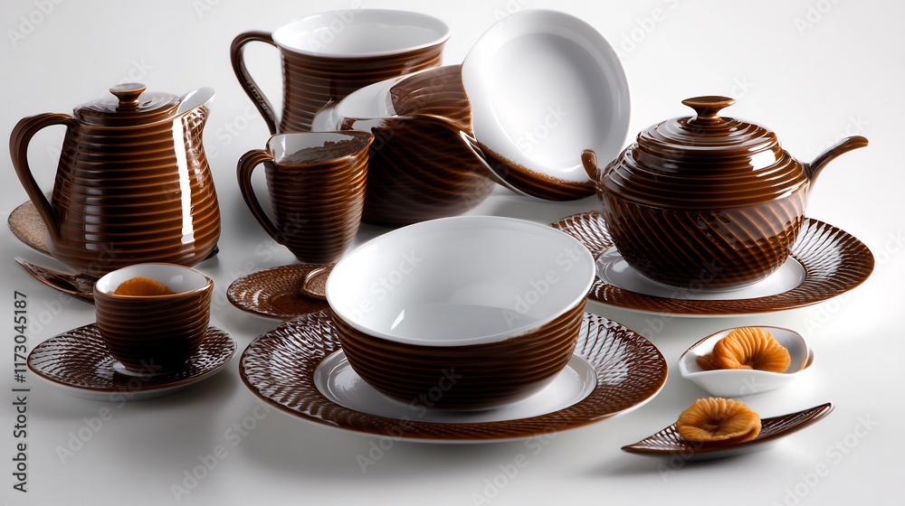 Elegant Brown Tea Set with Swirled Design: A Delightful Collection Elegant Brown Tea Set with Swirled Design: A Delightful Collection