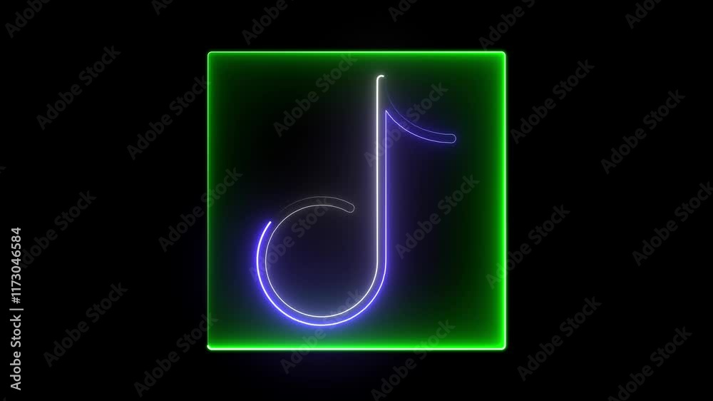 A glowing neon music icon animation with pulsating beats Vibrant colorful waves ripple through a glowing speaker or note symbol, syncing rhythmically to create a dynamic, electrifying music experience