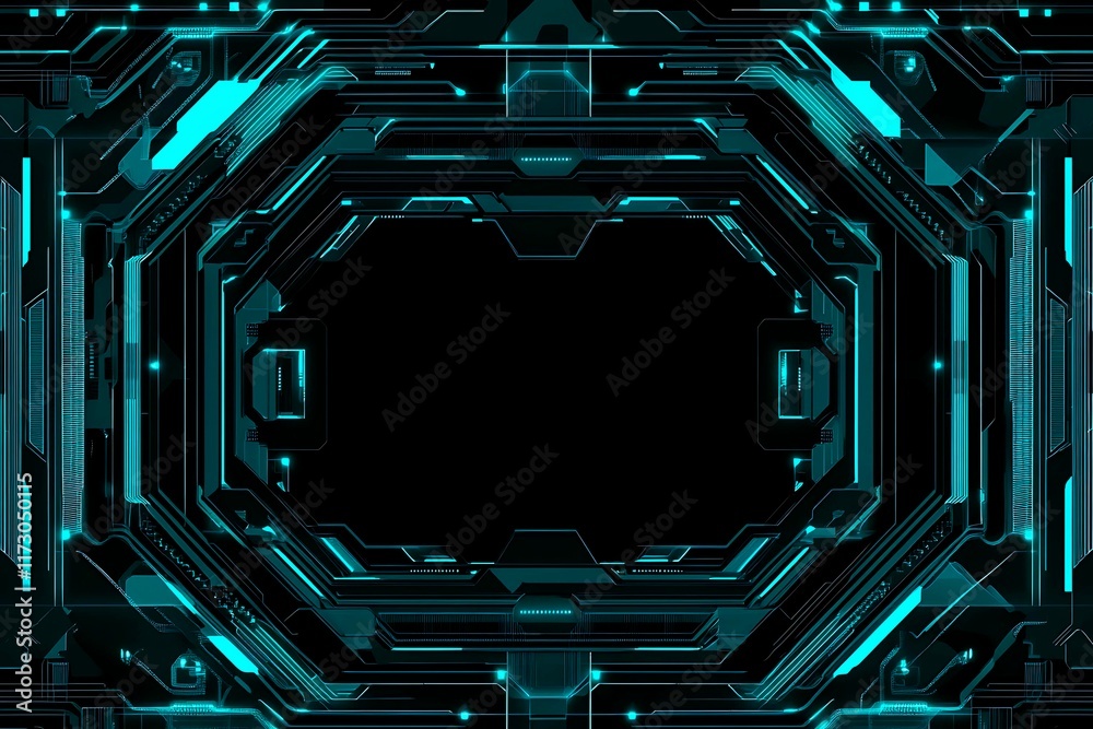 Abstract close-up of a glowing blue digital circuit board, showcasing intricate connections and technological design on a black background.
