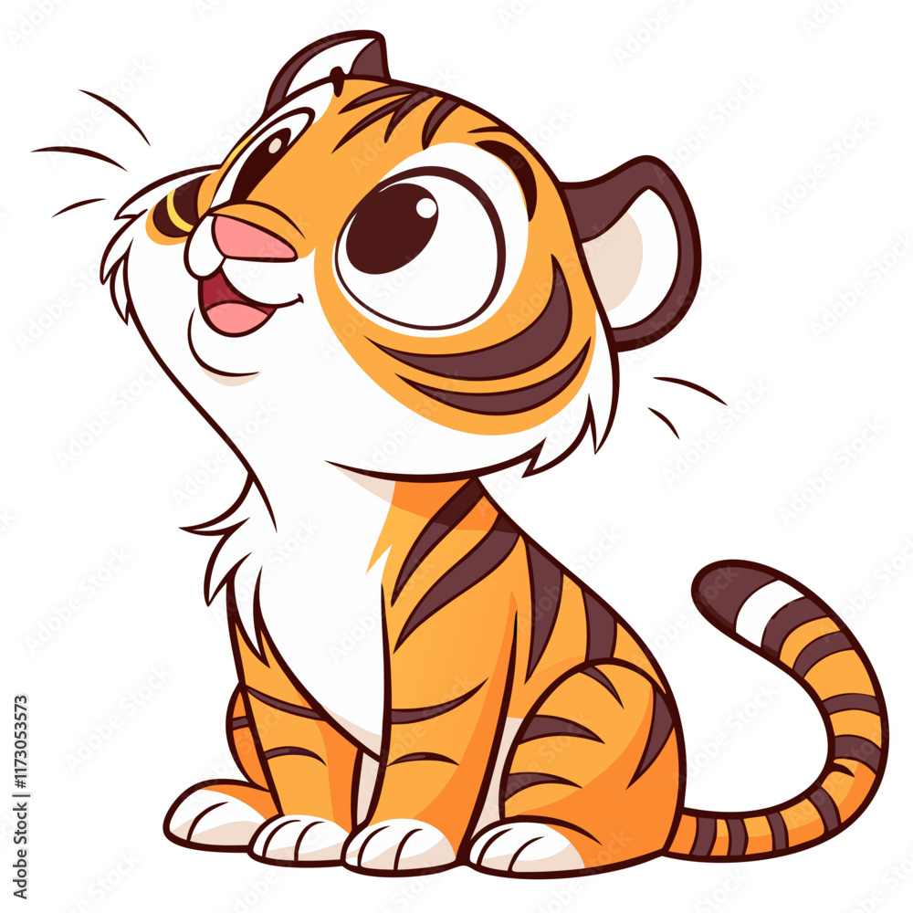 Naklejka premium A cute tiger illustration with a playful and friendly design, perfect for children’s projects and fun themes.