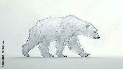 Low-Poly Polar Bear 3D Render: A Glacial Stroll AI Generated photo