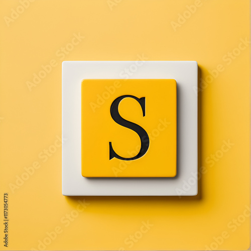 Solidus or Slash Diacritical Mark on Letter Tile on Yellow Background. Minimal Aesthetics. photo