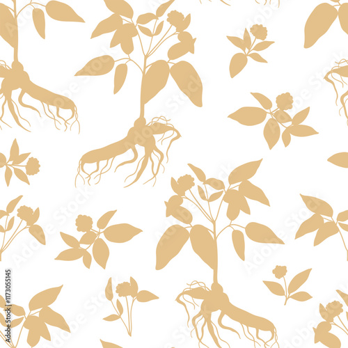 Ginseng root silhouette seamless pattern