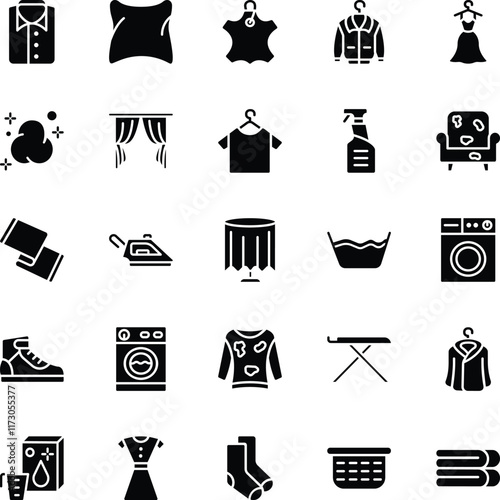 Dry cleaning glyph vector icons pack