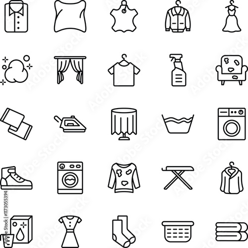 Dry cleaning outline vector icons pack