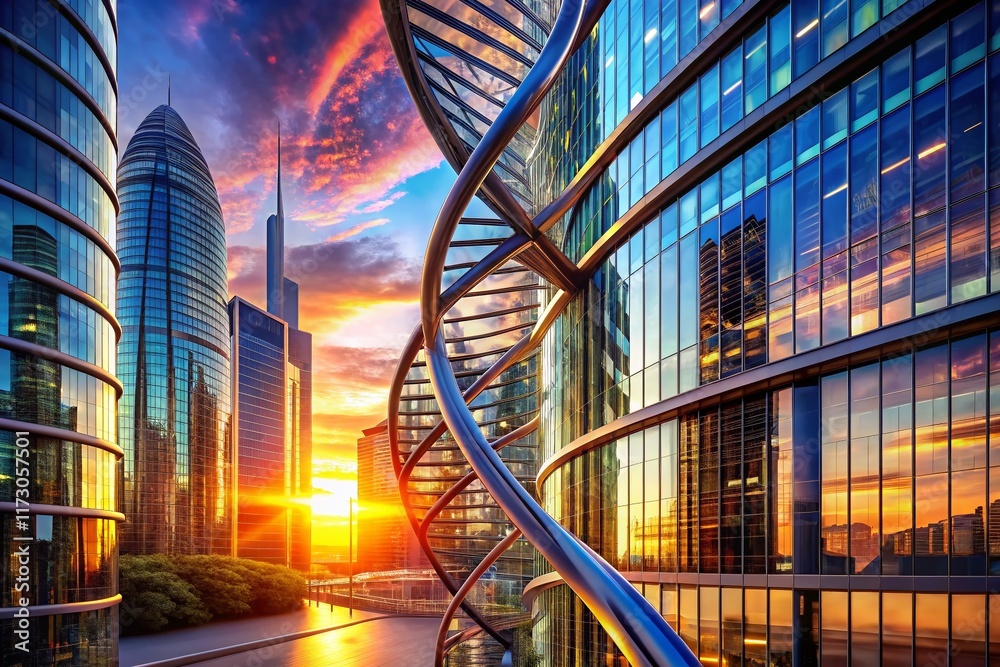 Naklejka premium Abstract DNA Helix Architecture Building Facade Modern Design