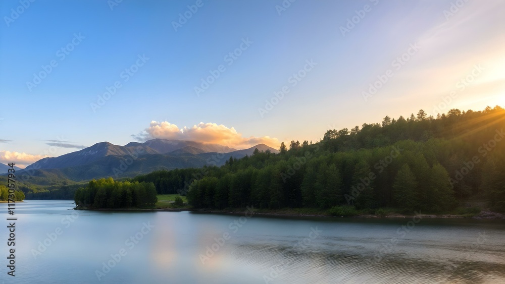 Fototapeta premium sunset over the lake