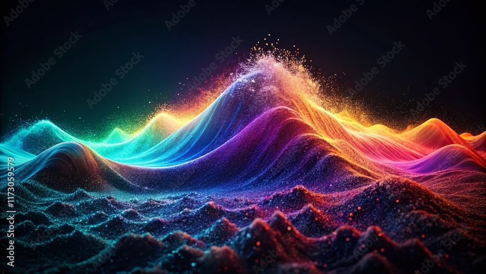 Fototapeta premium Abstract Glowing Color Wave Banner: Dark Black Grainy Gradient Background with High Depth of Field