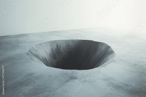 A dark hole in a light grey surface