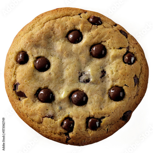 Golden-Brown Chocolate Chip Cookie with Gooey Texture Isolated (PNG)