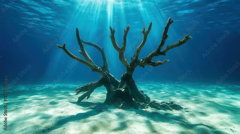 Fototapeta premium Vibrant Coral Forest Thriving on the Ocean Floor Under Sunlight Rays